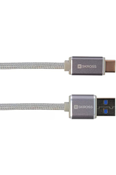 SKROSS Cablu USB 2 in 1 cu conector USB Type C argintiu 1m protectie metalica Steel Line
