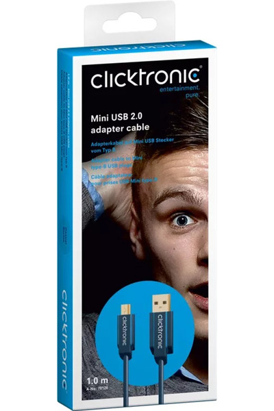 CLICKTRONIC Professional Cable 1m mini USB 2.0 - USB Hi-Speed ​​480Mbit/s OFC oxygen-free copper gold-plated