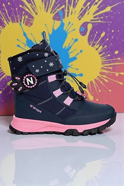 ALTUNTAŞ Durable, Orthopedic, Velcro, Navy Blue-Pink Girls' Snow Boots