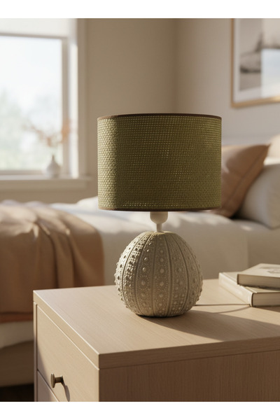 Otti Otte GrayUrchin Haki Yeşil Hasır Başlıklı Modern Masa Lambası Abajur