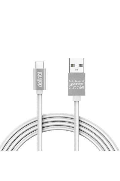 DELIGHT Cablu de date USB type C 1m argintiu cu iluminare LED rosu