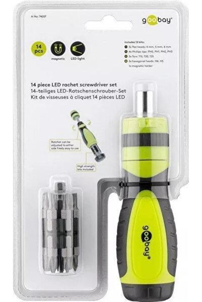 goobay Ratchet screwdriver set 12 bits CrV 3x flat heads 4mm 5mm 6mm 4x Phillips PH0 PH1 PH2 PH3 3x Tor