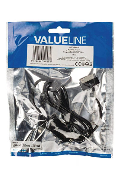VALUELINE Incarcator auto 12-16V - iPhone cu 30pini 1m negru