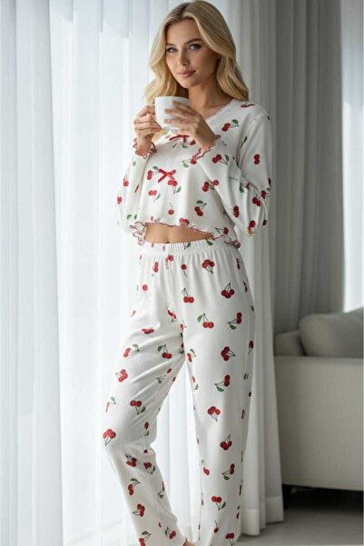 PEMBİŞ HOMEWEAR Set de pijamale din țesătură specială tricotată cu căpșuni încrețite