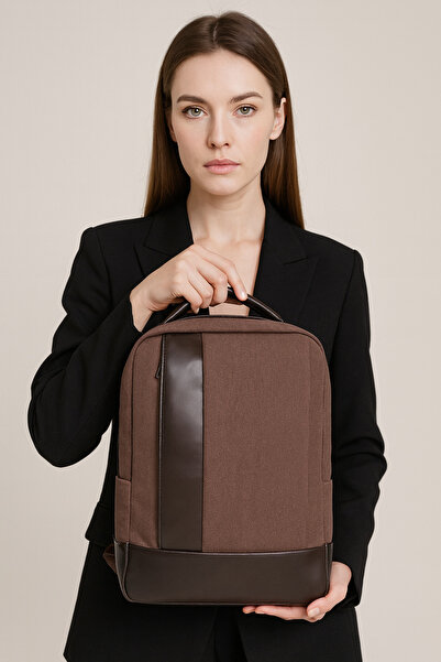 CANARİS Раница от канвас, модел с отделение за 15,6-инчов лаптоп, издръжлива водоустойчива материя, кафява