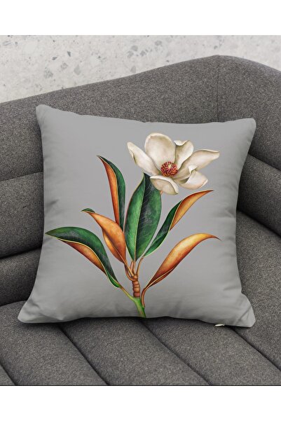 Şah Dekor Magnolia Flower Patterned Green Gray 4-Piece Digital Printed Gift Pillow Cushion Cover