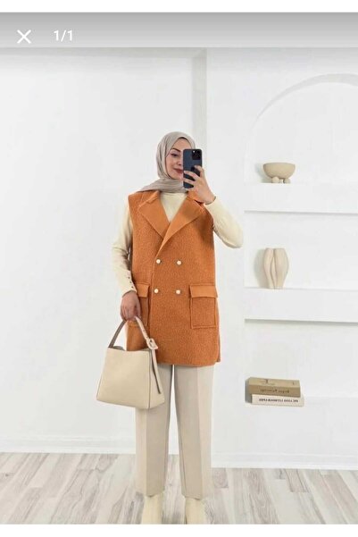 misselis KADIN BUKLET GOLD DÜĞME YELEK KİREMİT