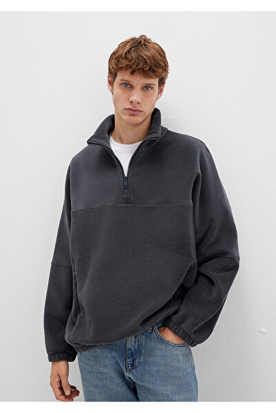 Mavi Mock Neck Anthracite Sherpa Jacket Loose Fit / Bol Relaxed Cut 0110738-80776