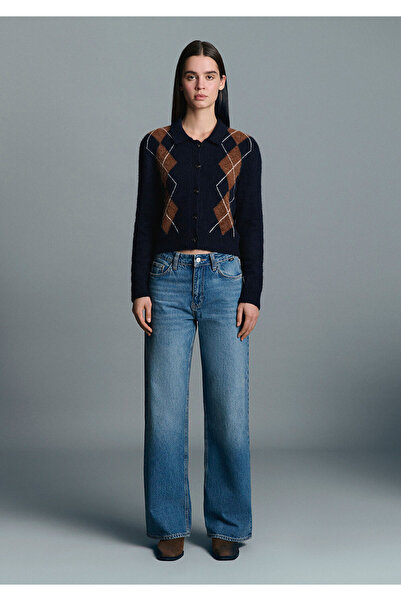 Mavi Wool Blend Diamond Pattern Navy Blue Cardigan Slim Fit / Slim Fit 1710825-84371