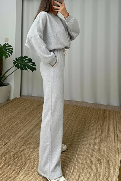 ruNadeS Women's 3 Thread Fleece Lined Palazzo Bomber Tracksuit Set