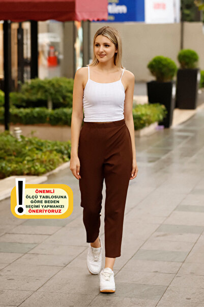 Feela Moda High Waist Lycra 1001 Brown Carrot Trousers for Women