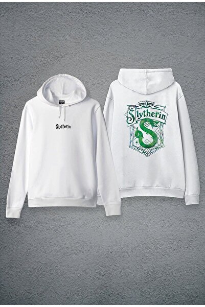 zip moda Harry Potter Slytherin Çift Taraf Özel Tasarım Baskılı Kapşonlu Unisex Beyaz Hoodie Sweatshirt