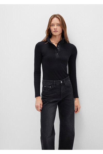 Mavi Button Detailed Mock Neck Black T-Shirt Fitted / Bodycon Cut 1613614-900