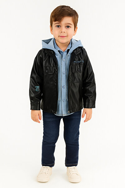 Haye Collection Deri Ceketli Kapüşonlu Gömlek Pantolonlu 3lü Erkek Takımı