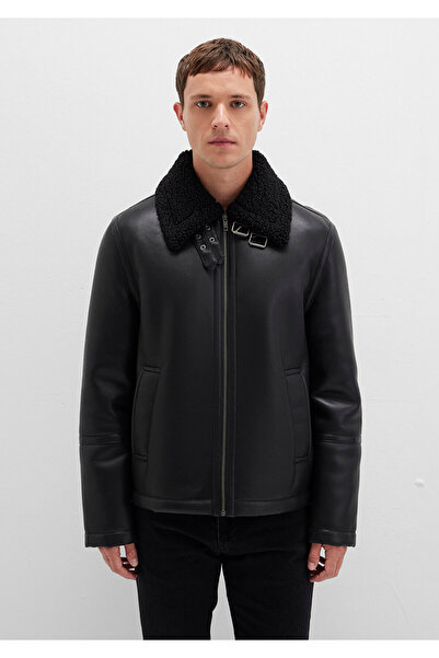 Mavi Faux Fur Detailed Black Faux Leather Jacket Regular Fit / Regular Cut 0110670-71379
