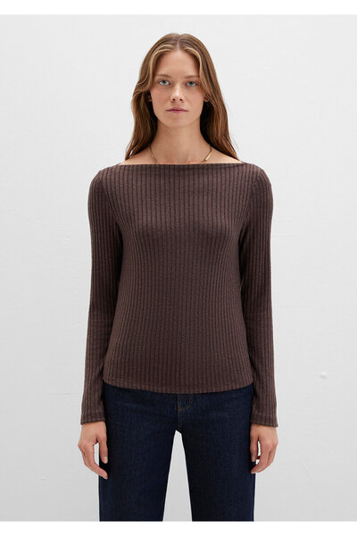 Mavi Long Sleeve Wide Neck Brown T-Shirt Slim Fit / Slim Fit 1613596-88067