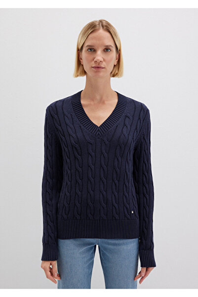 Mavi Silk Blend V-Neck Navy Blue Sweater Slim Fit / Slim Fit 1710720-89101