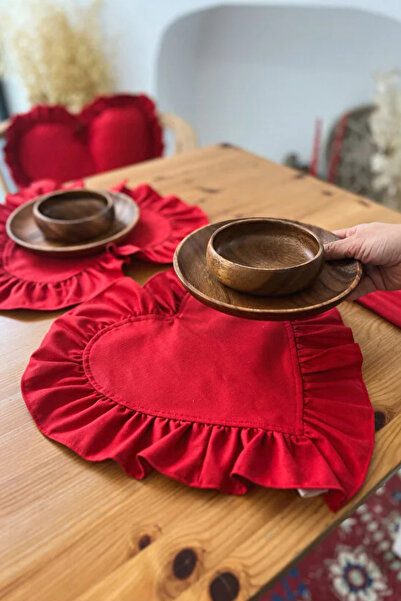 KaiHome Heart Patterned Ruffled Linen Plate - American Service Set of 2