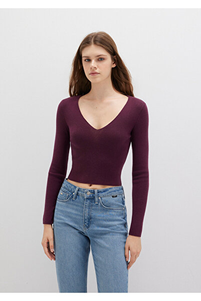Mavi V-Neck Burgundy Sweater Crop / Short Cut 1710122-87830