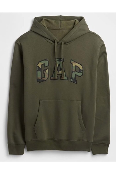 GAP Relaxed Logo Camo Fıll 799757 Men's Hooded Sweatshirt Khaki