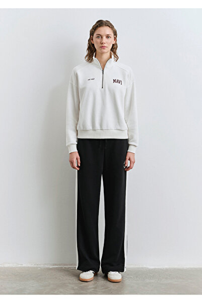 Mavi Logo Printed Semi-Zip Ecru Sweatshirt 1S10373-70057