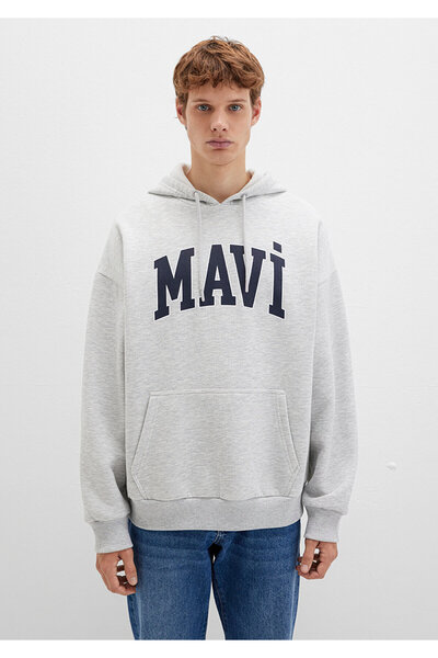 Mavi Logo Printed Hooded Gray Sweatshirt 067149-80196