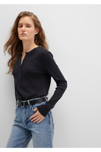 Mavi Button Detailed Black T-Shirt Slim Fit / Slim Fit 1613401-900