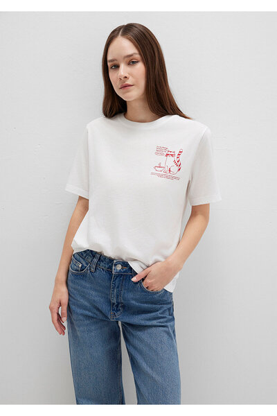 Mavi Cat Printed Ecru T-Shirt Regular Fit / Regular Cut 1613474-70057