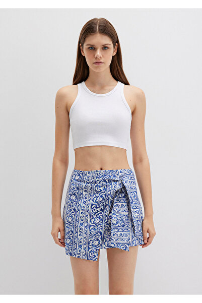 Mavi Lace-Up Detailed Printed Navy Blue Mini Skirt 1310767-91087