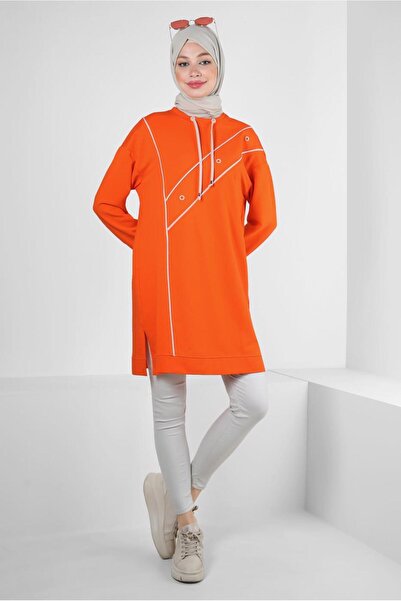 Alvina Lace-up Collar and Eyelet Detailed Tracksuit Tunik 43887