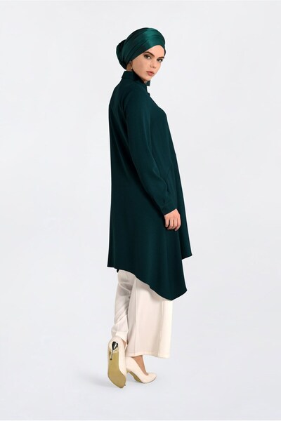 Alvina 4706 Model Asymmetrical Cut and Pleat Detailed Tunic