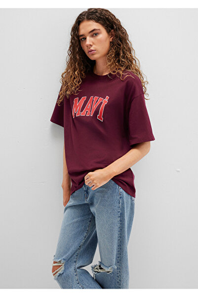 Mavi Logo Printed Claret Red T-Shirt Oversize / Wide Cut 1600843-90705