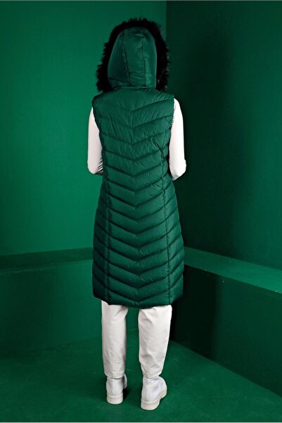 Alvina Fur Hooded Puffer Vest 90337