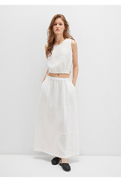 Mavi White Linen Top with Lace-Up Waist 1211189-70057