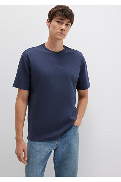 Mavi Logo Navy Blue Basic Interlock T-Shirt Loose Fit / Relaxed Fit 0613102-85315