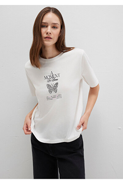 Mavi Butterfly Printed Ecru T-Shirt Regular Fit / Regular Cut 1613462-70057