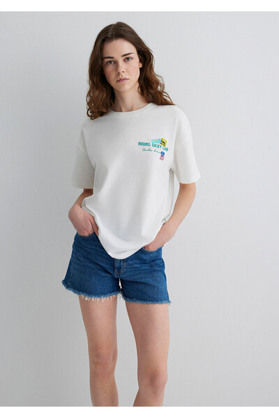 Mavi Printed Ecru T-Shirt Loose Fit / Loose Relaxed Cut 1613527-70057