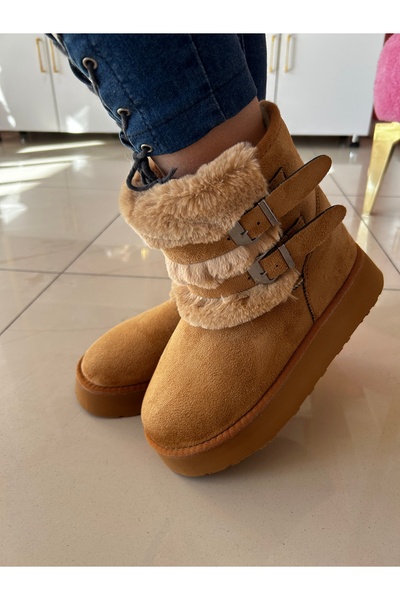 PİNK THE FASHİON Taba Bot Yünlü Kadın Ayakkabı