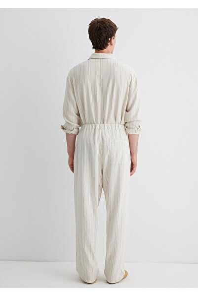 Mavi Linen Blend Striped Beige Trousers 0010467-83884