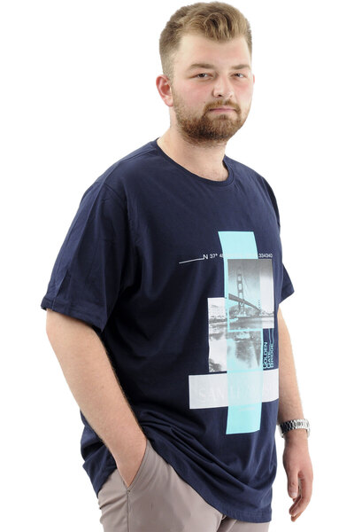 ModeXL FRANCISCO U24086 Battal Блакитна чоловіча бавовняна футболка - М'яка текстура