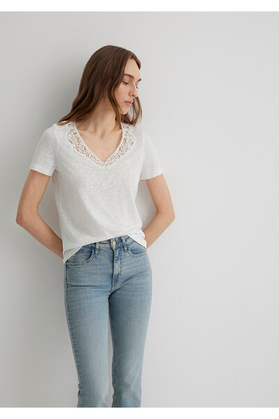 Mavi Lace Detailed White T-Shirt Slim Fit 1612752 -70057
