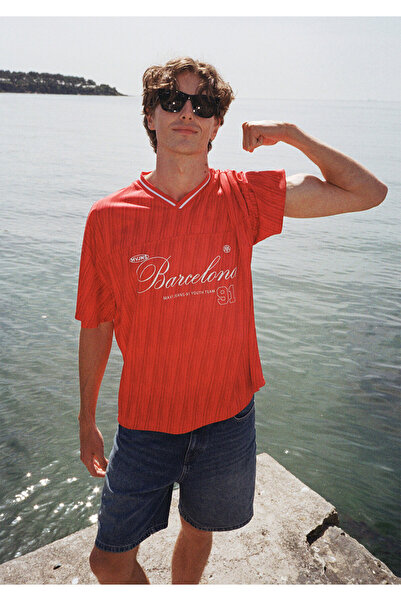 Mavi Barcelona Printed Red Jersey T-Shirt Oversize / Wide Cut 0612712-70471