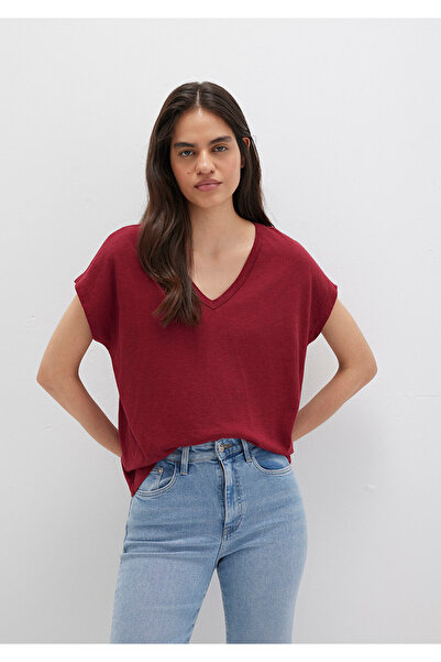 Mavi V-Neck Claret Red Basic T-Shirt Regular Fit 1612380 -70430