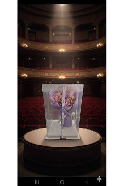 YAPAY ÇİÇEK DERYASI باقة ورد مزينة بالريش الأرجواني في صندوق كبير بلونين، هدي...