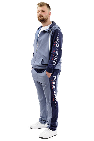 ModeXL Large Size Men's Tracksuit- 6 Pockets Printed Blue