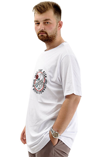 ModeXL Чоловіча бавовняна футболка з коміром-стійкою та принтом - Mode XL, біла, CHANGE U24084