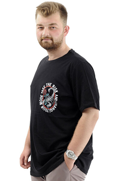 ModeXL Ανδρικό μπλουζάκι - Μεγάλο μέγεθος, εμπριμέ, λαιμόκοψη, βαμβακερό CHANGE U24084 Μαύρο