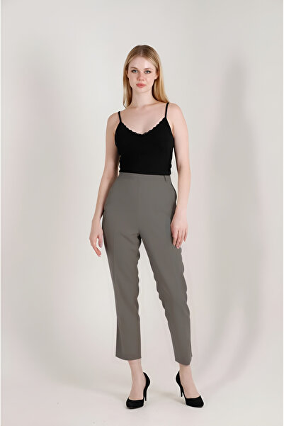 Balenbi High Waist Lycra Gray Carrot Leg Women's Trousers - 1005
