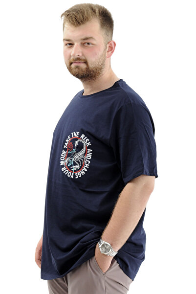 ModeXL Navy Printed Mode XL Large Size Men's Cotton Crew Neck T-shirt - CHANGE U24084