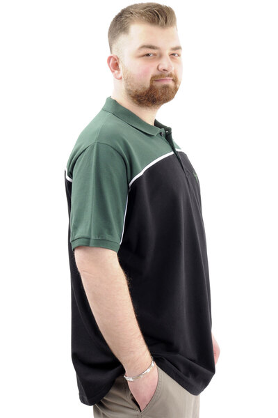 ModeXL Men's Black Polo Neck T-Shirt - Color Block, Deer U24324